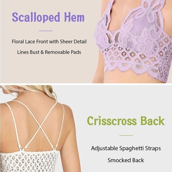 ZENANA Black Lace Bralette cropped Top in Black - Picture 8 of 9